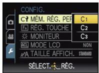 CONFIG. C? MÉM. RÉG. PEH C1 F4 RÉG. TOUCHE C2 ※ MONITEUR C3 A0L MODE LCD NON A TAILLE AFFICH. STANDARD SÉLECT._RÉG.