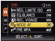 ENR. 1 2 3 4 5 ISO RÉG. LIMITE ISO AUTO ÉQ. BLANCS ÉAB REC. VISAGE NON MODE AF PRÉ MPA MAR SÉLECT. SORT.