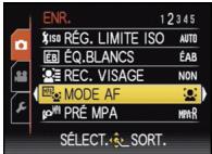 ENR. 1 2 3 4 5 ISO RÉG. LIMITE ISO AUTO ÉQ.BLANCS ÉAB REC. VISAGE NON MODE AF PRÉ MPA MAR SÉLECT. SORT.