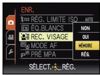ENR. ISO RÉG. LIMITE ISO AUTO ÉQ. BLANCS NON REC. VISAGE OUI MODE AF MÉMOIRE PRÉ MPA RÉG. SÉLECT. RÉG.