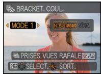 BRACKET. COUL. MODE 1 N/B STANDARD SEPIA PRISES VUES RAFALE DISPLAY SÉLECT. SORT.