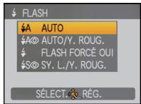 FLASH $A AUTO $A© AUTO/Y. ROUG. FLASH FORCÉ OUI $S© SY. L./Y. ROUG. SÉLECT RÉG.