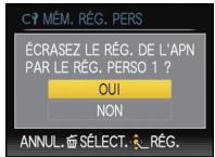 C? MÉM. RÉG. PERS ÉCRASEZ LE RÉG. DE L'APN PAR LE RÉG. PERSO 1 ? OUI NON ANNUL. SÉLECT. RÉG.