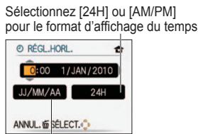 PANASONIC LUMIX DMC-TZ8 - Appuyez sur « pour sélectionner les options (année, mois, jour, heures, minute, ordre d'affichage ou format d'affichage du temps), et appuyez sur « pour valider - 2