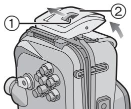 Diagram of a device with numbered parts and directional arrows indicating assembly or movement