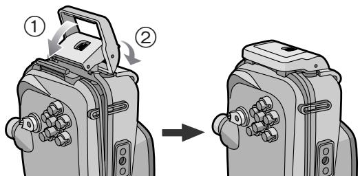 Diagram showing two steps of a device being opened, labeled with numbered instructions for each step.