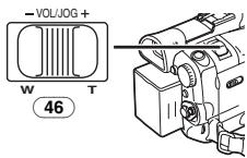 PANASONIC NV-GS120 - Poussez le levier [-VOL/JOG+] 46 pour sélectionner la vitesse de recherche désirée. - 1