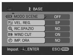 BASE SON MODO SCENE OFF VEL. REG. SP RIC.SPAZIO NO WIND CUT ON IMP. ORA NO Impost. ENTER ESCI MENU