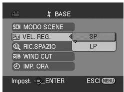 BASE SCN MODO SCENE VEL. REG. SP RIC.SPAZIO LP WIND CUT IMP. ORA Impost. ENTER ESCI MENU
