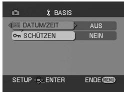 BASIS DATUM/ZEIT AUS SCHÜTZEN NEIN SETUP ENTER ENDE MENU