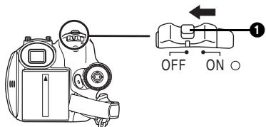 PANASONIC NV-GS280 - Tout en appuyant sur la touche ①, placez l'interrupteur [OFF/ON] sur [ON]. - 1