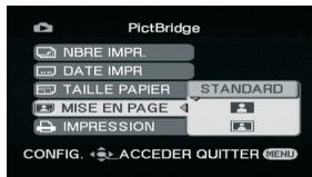 PictBridge NBRE IMPR. DATE IMPR TAILLE PAPIER STANDARD MISE EN PAGE IMPRESSION CONFIG. ACCEDER QUTTER MENU