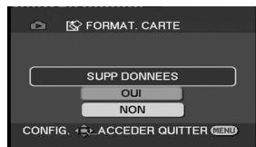 FORMAT. CARTE SUPP DONNEES QUI NON CONFIG. ACCEDER QUITTER MENU
