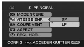 PRINCIPAL SCN MODE SCENE VITESSE ENR SP COUPE VENT LP ASPECT REGL HORL. CONFIG. ACCEDER QUTTER MENU