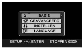 BASIS GEAVANCEERD INSTELLEN LANGUAGE SETUP ENTER STOPPEN MENU