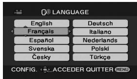 LANGUAGE English Deutsch Français Italiano Español Nederlands Svenska Polski Česky Türkçe CONFIG. ACCEDER QUITTER MENU