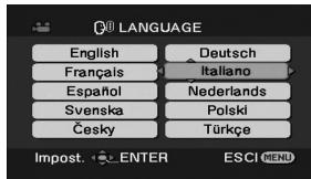 LANGUAGE English Deutsch Français Italiano Español Nederlands Svenska Polski Česky Türkçe Impost. ENTER ESCI MENU