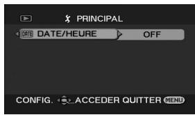 PRINCIPAL ORIG DATE/HEURE OFF CONFIG. ACCEDER QUTTER MENU
