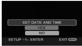 SET DATE AND TIME YES NO SETUP ENTER EXIT MENU