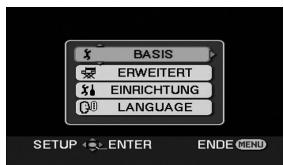 BASIS ERWEITERT EINRICHTUNG LANGUAGE SETUP ENTER ENDE MENU
