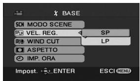BASE 5CM MODO SCENE VEL. REG. SP WIND CUT LP ASPERTO IMP. ORA Impost. ENTER ESCI MENU