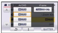PANASONIC HDC-SD80 - Touchez l'élément désiré pour entrer la configuration. - 1