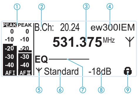 SENNHEISER SR 300 IEM G3 - Vue d'ensemble des affichages - 1