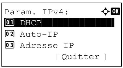Param. IPv4: 01 DHCP 02 Auto-IP 03 Adresse IP [ Quitter ]