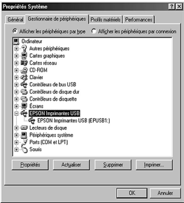 EPSON ACULASER C3800DTN, ACULASER C3800N, ACULASER C3800DN - Sélectionnez l'onglet Gestionnaire de périphériques. - 1
