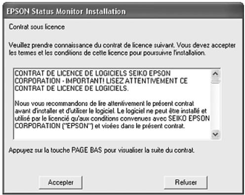 EPSON ACULASER C3800DTN, ACULASER C3800N, ACULASER C3800DN - Lorsque l'écran du contrat de licence du logiciel s'affiche, lisez les termes du contrat et cliquez sur Accepter. - 1