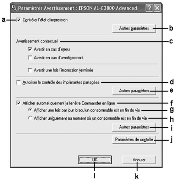 EPSON ACULASER C3800DTN, ACULASER C3800N, ACULASER C3800DN - Paramètres de notification - 1