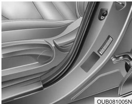 KIA RIO 2011 - ÉTIQUETTE DE CERTIFICATION DU VÉHICULE - 1