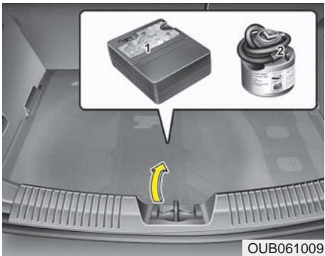 KIA RIO 2011 - EN CAS DE CREVAISON (AVEC UNE TROUSSE DE RÉPARATION DE PNEU, SI ÉQUIPÉ) - 1