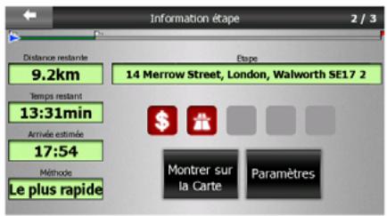 CLARION MAP 670 & MAP670 - Données de l'itinéraire affichées (pour la destination et les étapes) - 2