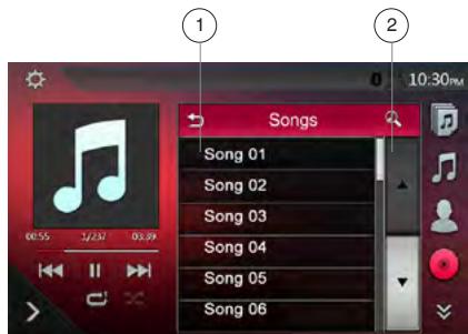 CLARION NX405EC - Écran du mode liste de l'ipod audio - 1