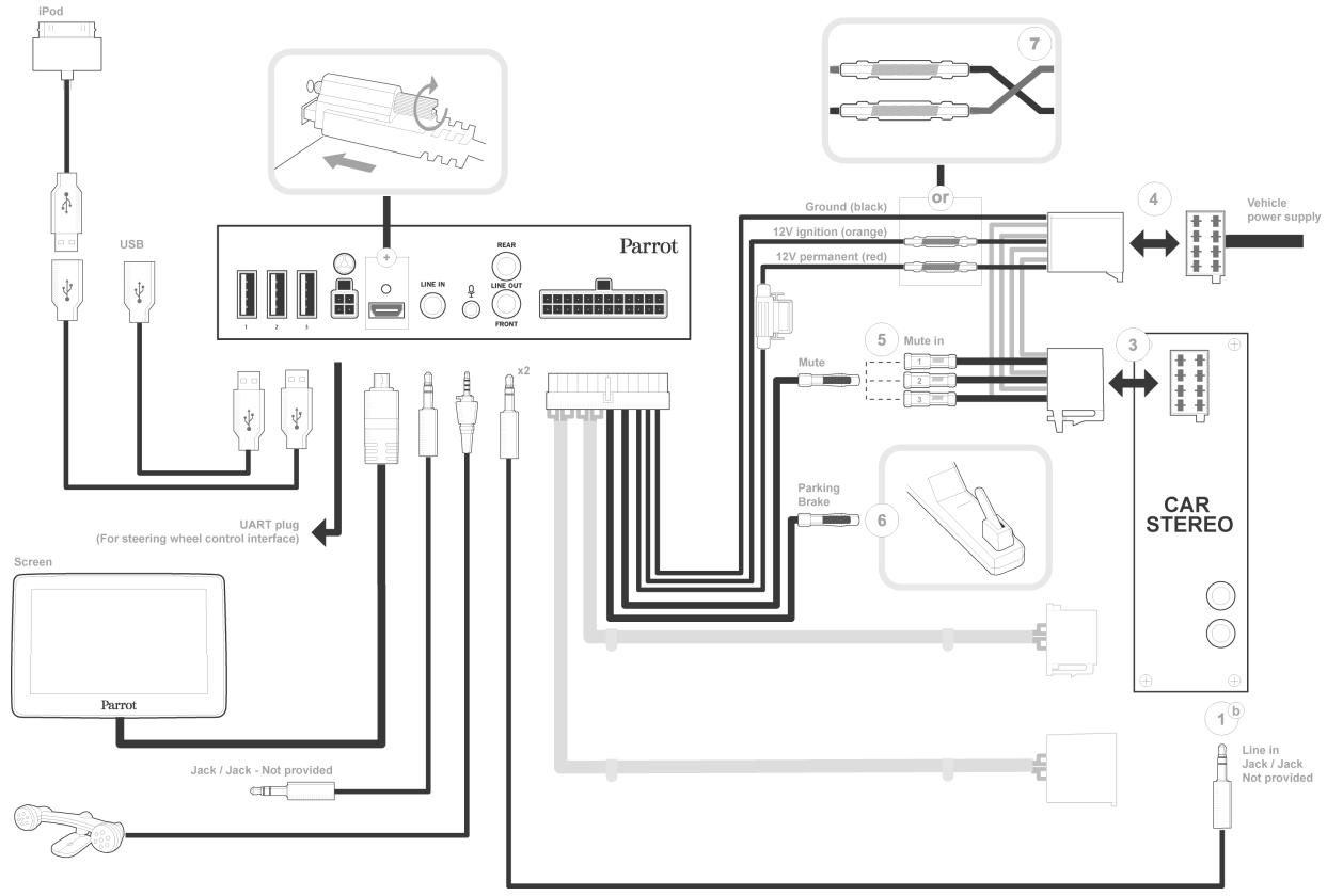 PARROT ASTEROID TABLET FR - Installation avec amplificateur externe - 1