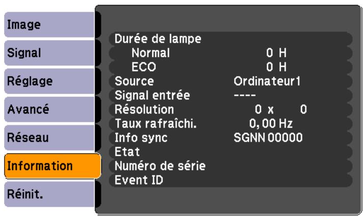 EPSON EB 1761W - Menu Information (Affichage uniquement) - 1