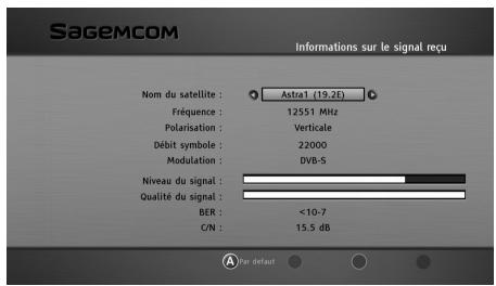 SAGEMCOM PACK BPRSI88-250 HD TNTSAT - Informations sur le signal reçu - 1