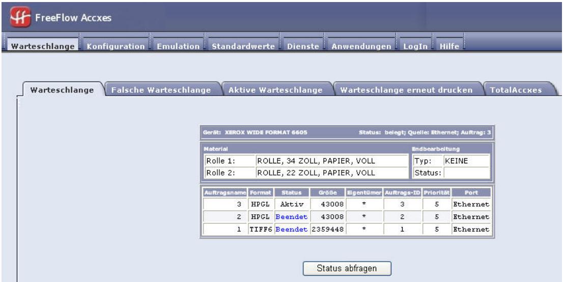 XEROX 6604 6605 - Registersatz der Druckerwarteschlange ansehen - 1