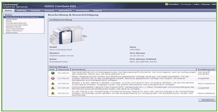 XEROX COLORQUBE 9201 9202 9203 - Beschreibung &amp; Benachrichtigung - 1