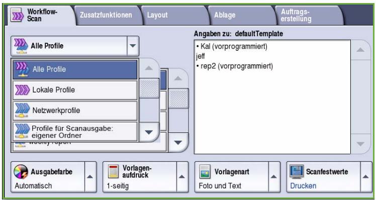 XEROX COLORQUBE 9201 9202 9203 - Auswahlen eines Scanprofils - 1