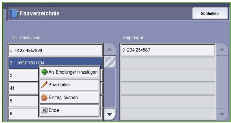 XEROX COLORQUBE 9201 9202 9203 - Verwendendes Faxverzeichnisses - 1