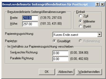 XEROX PHASER EX7750 - EIGENE SEITENGROSSE IM POSTSCRIPT-DRUCKERTREIBER FÜR WINDOWS 2000/XP FESTLEGEN - 2