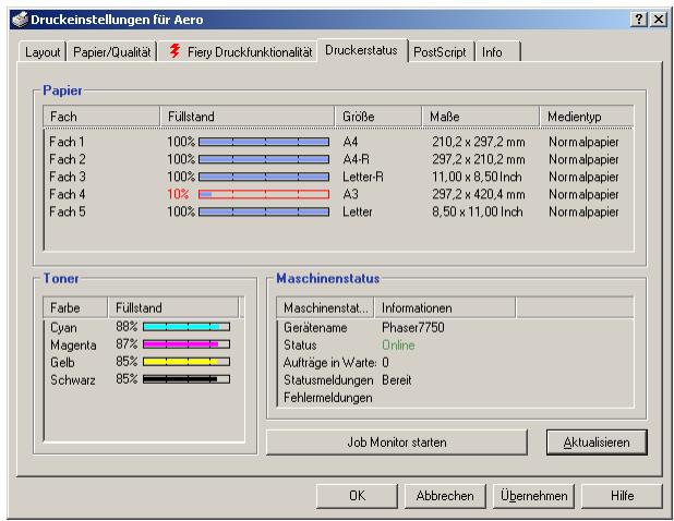 XEROX PHASER EX7750 - STATUS DER VERBRAUCHSMATERIALIEN Auf DEM PHASER 7750 ANZEIGEN - 1