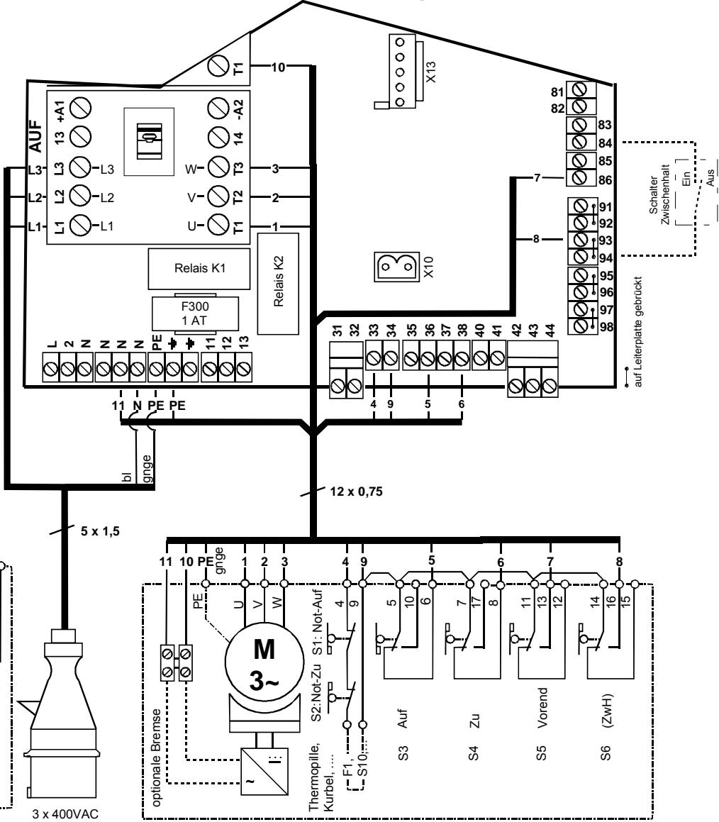 CHAMBERLAIN TST-2 - Anhang C: Motor- und Endschalterverdraught (Anschlussbeispel 12-adrig) - 1