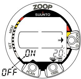 SUUNTO ZOOP - Réglage de l'alarme de profondeur maximale - 2