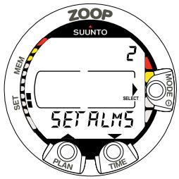 SUUNTO ZOOP - Réglage de l'alarme de profondeur maximale - 1