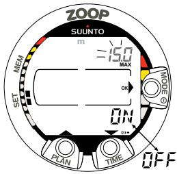 SUUNTO ZOOP - Réglage de l'alarme de profondeur maximale - 3