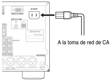 ONKYO PR-SC5509 - Conecte el cable de alimentacion suministrado a la entrada AC INLET del controlador AV. - 1