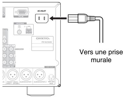 ONKYO PR-SC5509 - Branchez le cordon d'alimentation fourni sur la prise préamplificateur AV de l'AC INLET. - 1